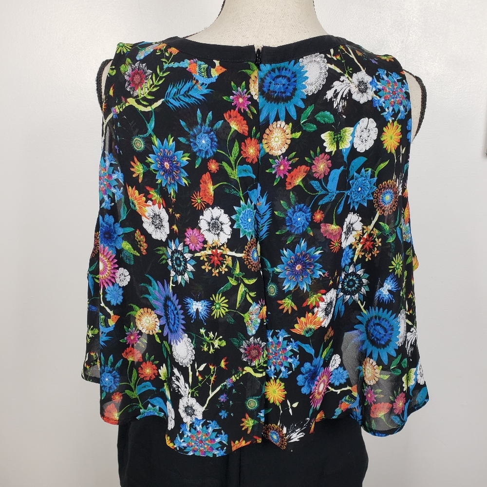 nicole by Nicole Miller Floral Black Bodycon Flutter Sleeve Midi Dress 14 - Picture 4 of 11